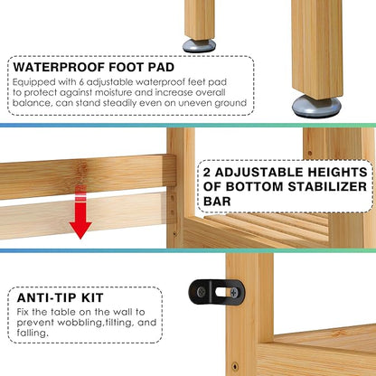 SMIBUY Over The Toilet Storage, Bamboo 6-Tier Bathroom Storage Shelf with Drawers, Freestanding Above Toilet Organizer Rack, Mass-Storage, Space Saver for Small Room (Natural)