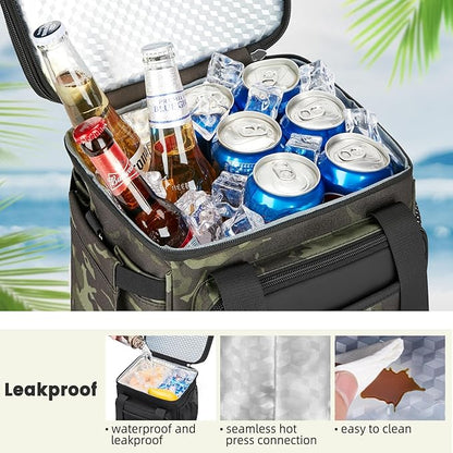 Insulated Lunch Bag & Lunch Box for Men - Double Deck Reusable Lunch Bag for Women Tote Cooler Bag Leakproof Soft Expandable - Large Lunchbox for Work/Adult/Picnic/Outdoor (Camo，15L)