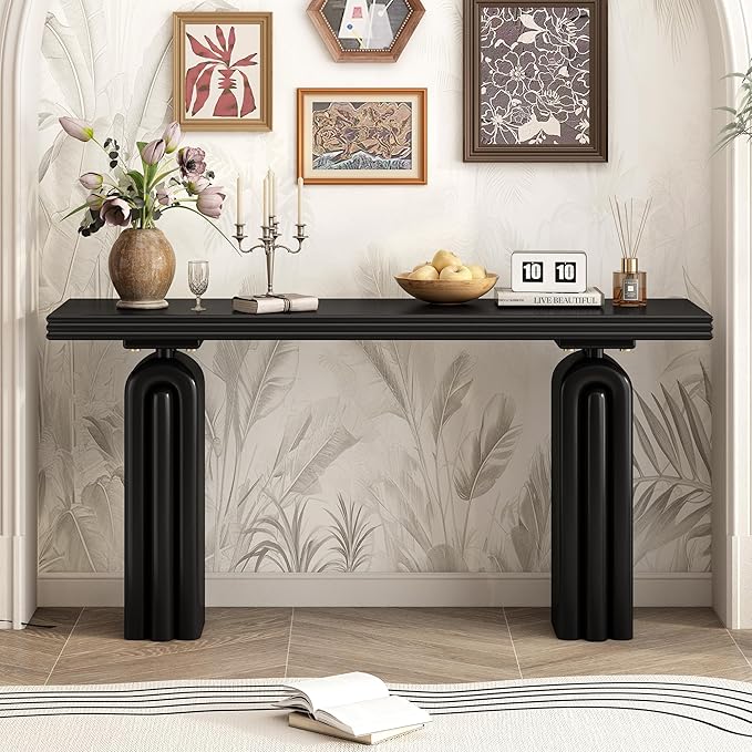 Elegant and Luxurious Acacia Veneer Console Table, Console Table Behind Couch Suitable for Entryway, Hallway, Living Room, Foyer, Corridor (Black-V06)