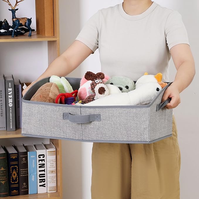 2 Pack Dog Toy Basket, Collapsible Cat Dog Toy Bin with Handles, Fabric Trapezoid Dog Toy Box Storage for Pet Dogs Toys,Blankets,Clothes and Accessories (Gray)