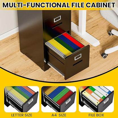 4 Drawer Metal Locking File Cabinet with 1 Door Heavy Duty Lockable Filing Cabinets Home Office Steel File Cabinet Black Vertical File Cabinets for Legal/Letter Size File,Assembly Required