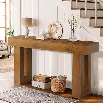 Depeht 63" Long Entryway Console Table, Wooden Farmhouse Sofa Behind Couch Table with Thickened Base, Large Industrial Hallway Accent Furniture for Living Room, Entrance, Foyer, Hallway (Natural)