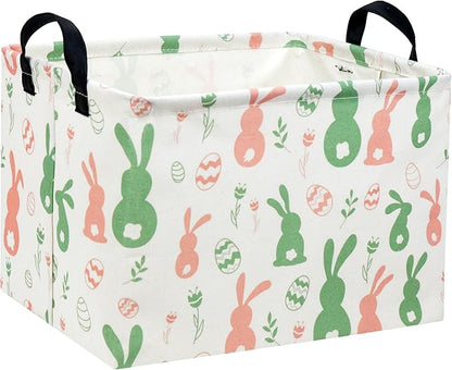 Easter Baskets for Kids Gift Bunny Basket Empty for Boys and Girls Rectangular Toy Storage Bins Organizer Bin Box Cute Egg Room Decor for Home(Easter Bunny)
