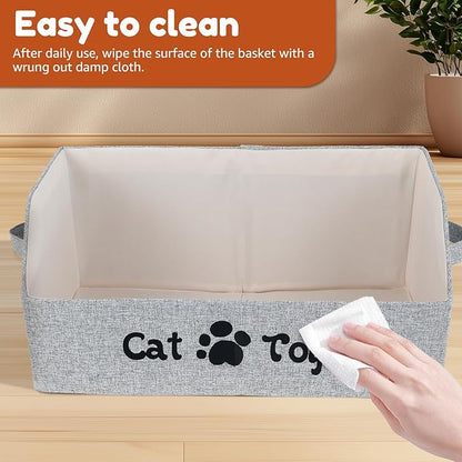 Cat Toy Bin, Large Capacity Cat Toy Basket, Foldable Fabric Dog Toy Storage Box, Trapezoid Pet Supplies Organizer Boxes with Handles, Pet Toy Basket for Cat Dog Toys Snacks Clothes(grey,Style 2)