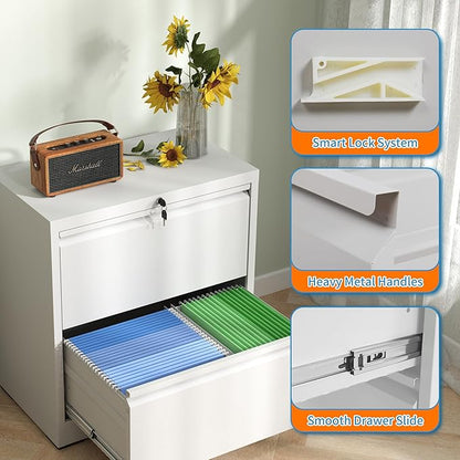 Lateral File Cabinets with 2 Drawer,Metal Lateral Filing Cabinet for Home Office,Wide Steel Storage Cabinet Commercial Drawer for Legal/Letter/A4 Size Files Assembly Required