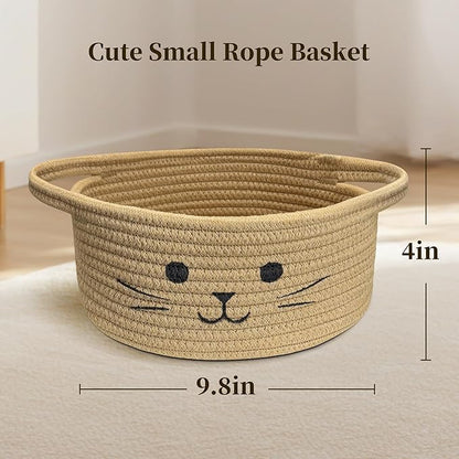 9.8" x 4" Small Cat Toy Basket - Baskets for Gifts Empty for Baby Shower Baby Baskets for Nursery Cute Woven Rope Storage Basket for Home Decor, Dog Toy Basket Jute Easter basket