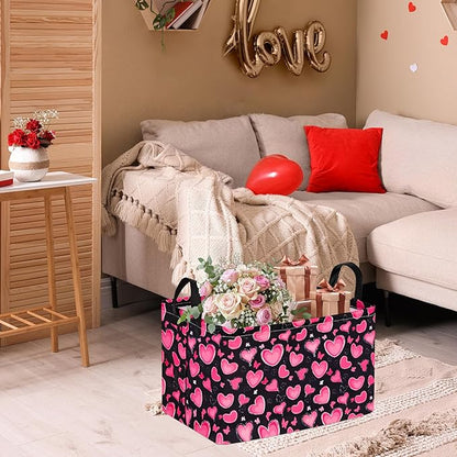 Empty Gift Basket for Girls Heart Print Storage Cube for Women, Closet Shelf Waterproof Organizer Bins with Handles Nursery hamper Kids Toys Books Box Room Deco