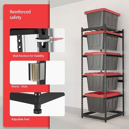 27 Gallon Storage Bin Rack Organizer, Heavy-Duty Tote Storage Rack, 5-Tier Standing Storage Bin Shelves, Maximize Space for Garage/Storage/Warehouse, 250 lb Total Capacity, 1(Bins Not Included)