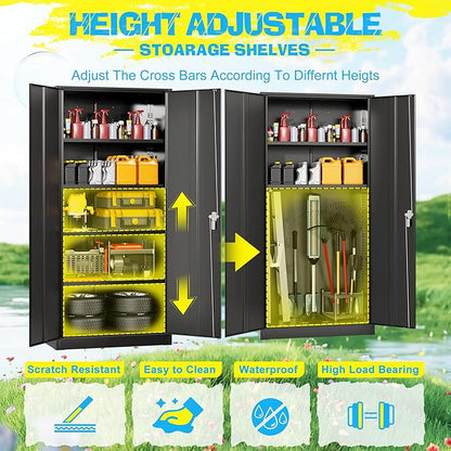 Pataku Metal Storage Cabinet, 72" Garage Cabinet with Doors and Shelves Lockable Steel Multifunctional Cabinets, Black File Cabinets for Home, Office, Garage, Warehouse(Black)