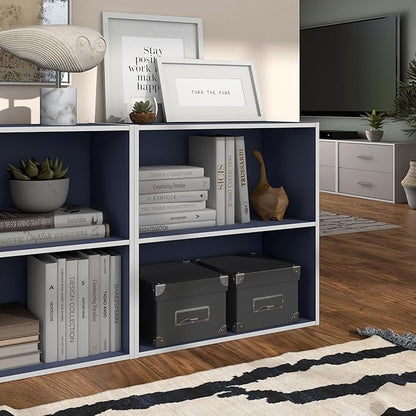 Homes: Inside + Out Apexa 2-Tier Cube Storage Organizer Shelves, Stackable Wood Bookcase Fits Cubby Bins for Organization, Dorm Teen Room Decor & Home Office, Steel Blue