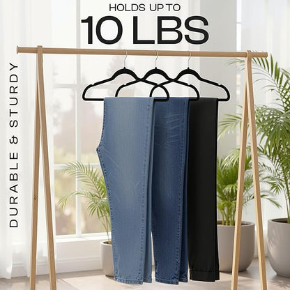 Utopia Home Velvet Hangers 20 Pack – Luxury Non-Slip Slim Pant & Coat Hangers, Strong Space-Saving Clothes Hangers with Pants Bar and 360° Swivel Hook – Black