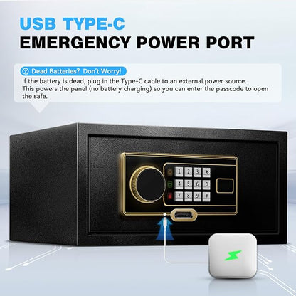 1.2 Cu Ft Fireproof Safe Box for Home - Steel Lock Box for Office & Home Security, Digital Electronic Keypad, Alarm System, Silent Mode, Safety Box for Documents Money Jewelry Laptop