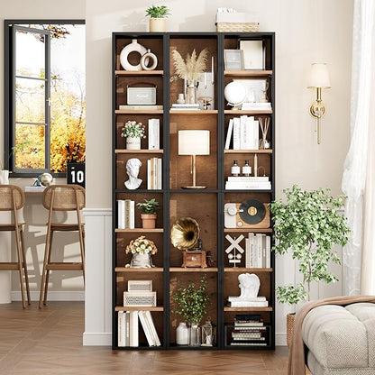 FOTOSOK 8-Tier Media Tower Rack, 11.6 X 9.3 X 71 Inches CD DVD Slim Storage Cabinet with Adjustable Shelves, Tall Narrow Bookcase Display Bookshelf for Home Office, Black/Brown