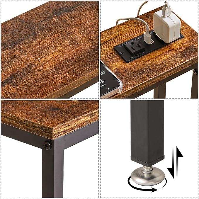 IBUYKE 2 Pack Console Table Narrow Long Sofa Table with Power Outlets USB Ports,Industrial Wooden Entry Table with Charge Station with Extension Cord,for Entryway Living Room Hallway Brown,TMJ061H-2