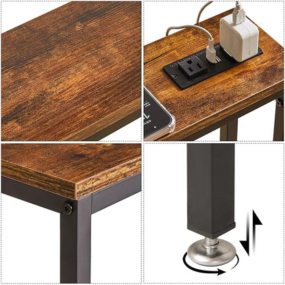 IBUYKE 2 Pack Console Table Narrow Long Sofa Table with Power Outlets USB Ports,Industrial Wooden Entry Table with Charge Station with Extension Cord,for Entryway Living Room Hallway Brown,TMJ061H-2