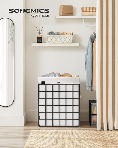 SONGMICS Laundry Hamper, 23.8 Gal. (90L) Laundry Basket, Collapsible Clothes Hamper, Black and White ULCB190W01