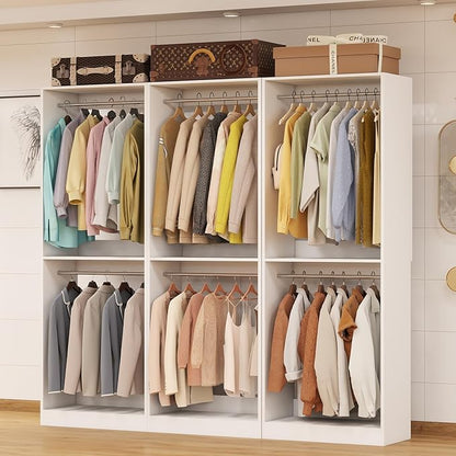 Closet System, 6FT Wood Closet Organizer System Small Walk-in Closet Freestanding Corner Closets Shelf Storage with 9 Hanging Rods, Modular Closet Systems White (6FT)
