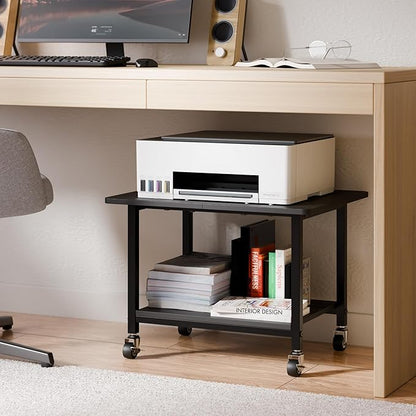 niffgaff Printer Stand with Lockable Wheels, 2-Tier Rolling Printer Cart with Storage Shelf, Compact Wood & Metal Printer Table for Home Office, Black, 20.1'' ×15.4'' ×14.6''