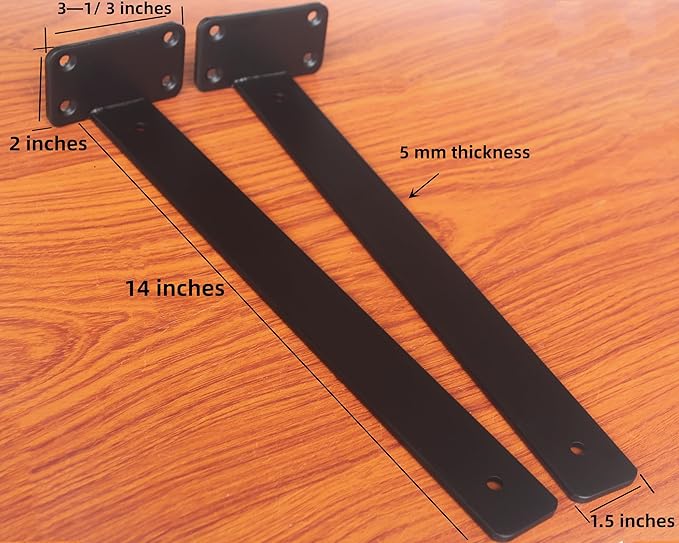 8 Pack - 14 inch Black Hidden L Shelf Bracket (1/5 Inch Thicked) Iron Floating Shelf Brackets Rustic Industrial Metal Brackets for Shelf Support