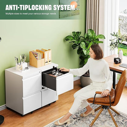 Letaya 2 Drawer Mobile File Cabinet with Lock,Under Desk Metal Filing Cabinets for Home Office Organizer Letters/Legal/A4(Fully Assembled-White)