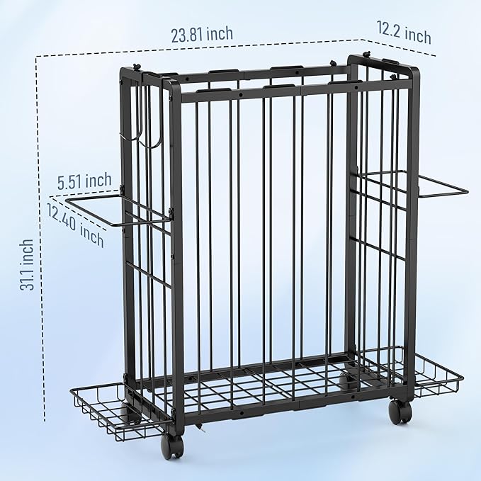 Sports Equipment Garage Organizer,Garage Ball Storage Rack for Sports with Wheels-Upgraded Sports Organizer Rack Outdoor Basketball Racks for Balls with Holder and Hooks (Deep Black)