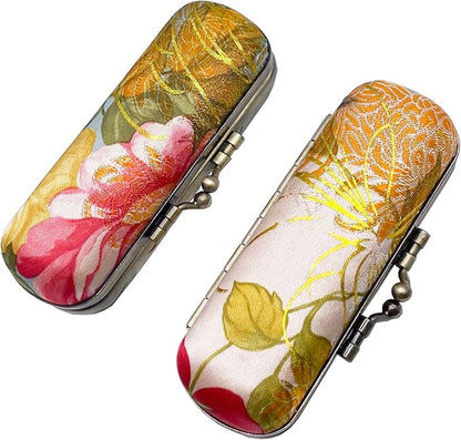 MIAO JIN 2PCS Lipstick Case with Mirror Lipstick Holder Storage Bag Kiss Lock of Iron Mini Portable Vintage Floral Pattern Jewelry Cosmetic Case