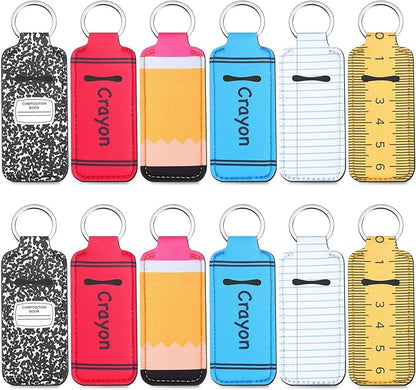 12 Pcs Lipstick Holder Keychain Bulk Cute Pocket Lip Balm Holder Keychain Backpack Purse Accessories for Women Lip Gloss Sleeve Pouch, 6 Style (Back to School)