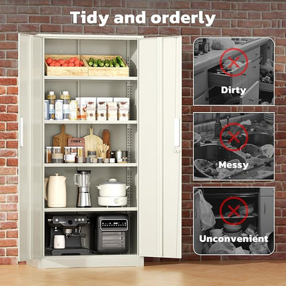 Greenvelly Metal Lockable Storage Cabinet, 72” Tall Storage Cabinet with 2 Doors and 4 Adjustable Shelves for Office, Home, Garage, Pantry (Assembly Required, 18”D, Grey)