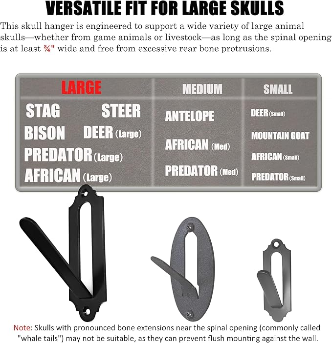 European Mount Skull Hanger, Euro Mount Wall Hanger for Deer, Antelope, Coyote and Other Medium Animals, Heavy Duty Skull Wall Hooker with Easy Installation Kit for Indoor Outdoor