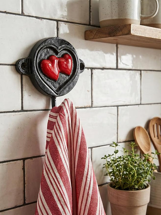 Aluminium Heart Print (1-Pack) Single Wall Hooks, Black Heart Themed Hooks for Hanging Leash, Dog Harness, Wall Mount Hanger, Organization Decorative Wall Hook (Heart)