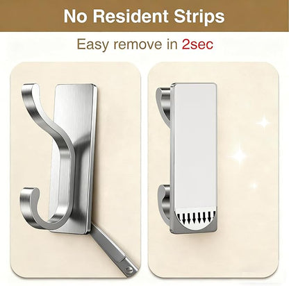 pickpiff Wall Hooks with Adhesive Strip- Easy to Remove, No Residue, Strong Heavy Duty Sticky Towel Hook, 4 Pack Silver
