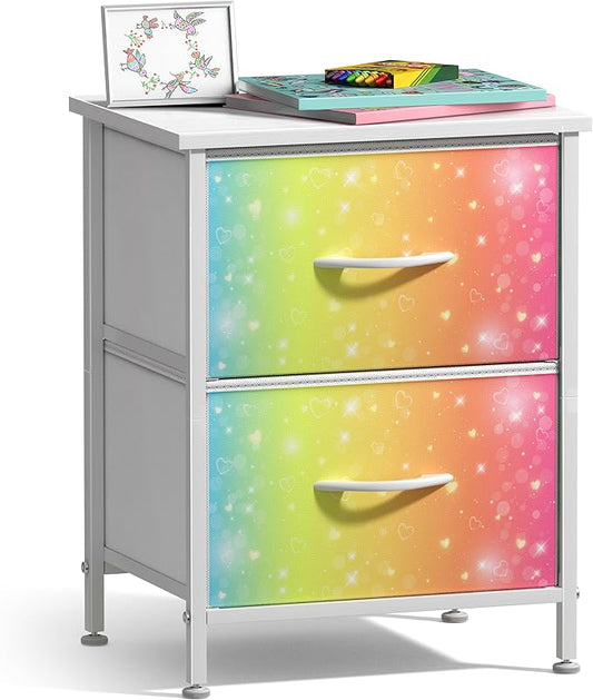 Sorbus Nightstand with 2 Drawers - Kids Bedside Furniture End Table Night Stand - Steel Frame, Wood Top & Easy Pull Fabric Bins - Dresser & Chest for Home, Bedroom Accessories, Office & College Dorm