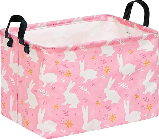 KUNRO Bunny Easter Eggs Basket Storage Basket Gift Shelf Basket Storage Bin, Nursery Basket Organizer Box for With Handles for Room Deco