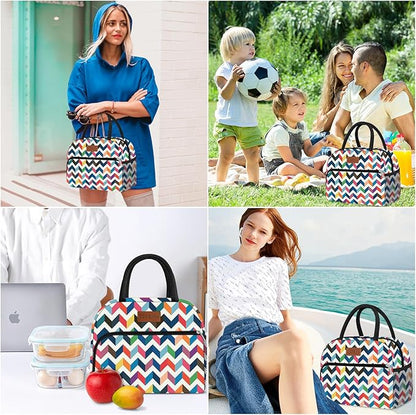 Coobiiya Lunch Bag Lunch Box for Women Men, Reusable Cute Lunchbag - Leakproof, Adult Insulated Lunch Box Tote with Large Capacity, Cooler Container for Work, Travel, Office（Pattern）