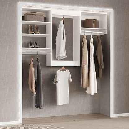 Modular Closet System, 78" Wide Organizer With Hanging Shelving, Wood Tower Storage for Walk-In Closets, Wall Mounted Wardrobe Kit, Bedroom, White