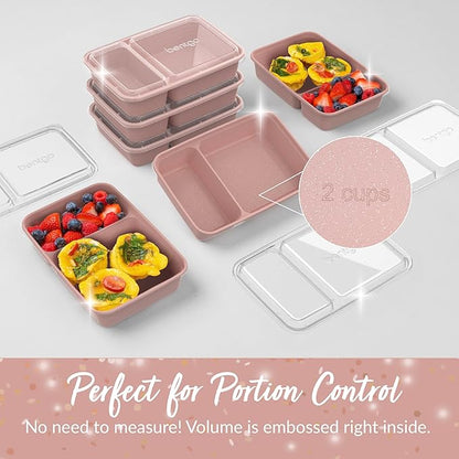 Bentgo Prep - 20-Piece 2-Compartment Reusable Meal Prep Containers with Lids, PFAS & BPA Free Materials, Durable, Microwave, Freezer, & Dishwasher Safe To Go Food Storage (Sweet Pea Glitter)