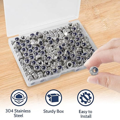 190 Pack M5-0.8mm Nylon Insert Hex Lock Nuts, 304 Stainless Steel A2-70 Locknuts,Standard Metric Thread Nylock Nuts