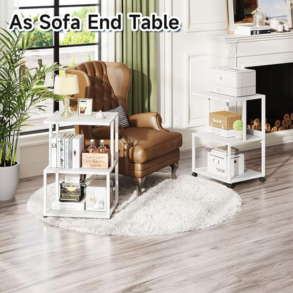 Mexin White 3 Tier Printer Table with Wheels, Industrial Rolling Cart with Storage Shelf for Scanner Fax, Home Office Use, 17.5 x 11.8 Inches