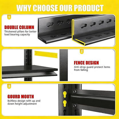 40" W Heavy Duty 4-Tier Adjustable Black Metal Garage Shelving Unit – Ideal for Garage, Basement, Pantry & Warehouse, Storage Shelves, 2400LBS, 16" D x 63" H, Black