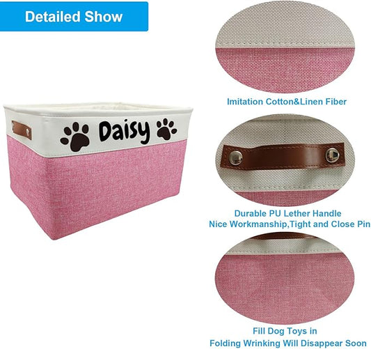 Personalized Dog Toy Basket Large Custom Dog Toy Box Foldable Dog Gift with Pet's Name for Clothing,Stuff