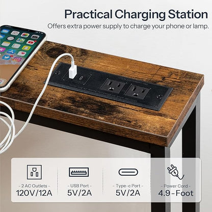 HOOBRO 55.1" Narrow Console Table with Power Outlets, 5.9" Behind Couch Table with Charging Station, Long Sofa Table, Skinny Entryway Table for Living Room, Hallway, Foyer, Rustic Brown BF145UXG01