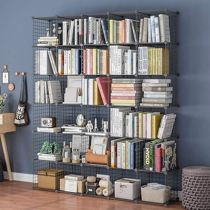 KOUSI DIY Wire Cube Storage, Modular Metal Shelf, Cubby Shelving, Stackable Grid Organizer, 30 Cube, Black