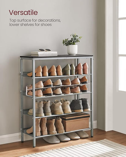 VASAGLE Shoe Rack for Entryway, 5-Tier Shoe Rack Organizer with Storage Shelves and Spacious Top, Freestanding, Adjustable, Industrial, Charcoal Grey and Metallic Silver ULBS038E22