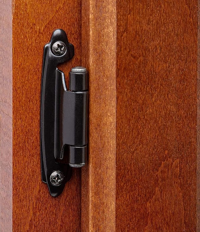 Decobasics 1/2" Overlay Matte Black Cabinet Hinges 50 Pack (25 Pair) Self Closing Bath & Kitchen Cabinet Hinges Black Flush Mount w/Door Bumpers & Upgraded Screws