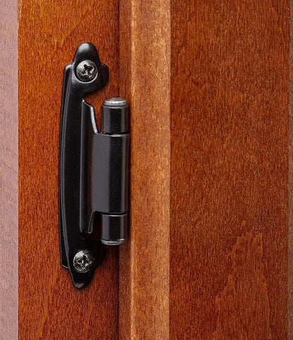 Decobasics 1/2" Overlay Matte Black Cabinet Hinges 50 Pack (25 Pair) Self Closing Bath & Kitchen Cabinet Hinges Black Flush Mount w/Door Bumpers & Upgraded Screws