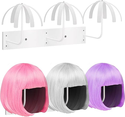 Hanging Wig Stand for Multiple Wigs, 6 PCS Wall Mounted Wig Hanger Holder, Sturdy Wig Storage Organizer Rack for Display, Storage, Styling, Drying (Carbon Steel and Wood)