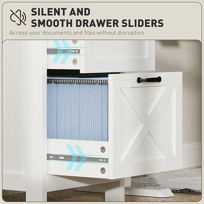 HOMCOM 3 Drawer File Cabinet with Silent Slides, Vertical Filing Cabinet for Hanging A4/Letter Size, Rustic Farmhouse Printer Stand with Storage for Home Office, Distressed White