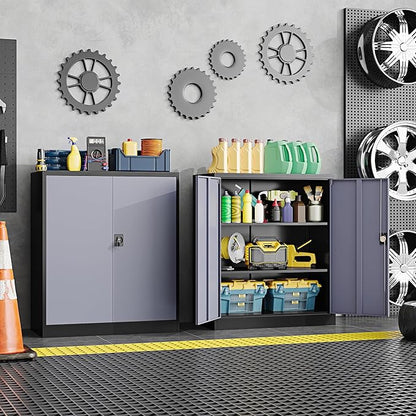 Metal Storage Cabinet,Locking File Cabinet with Doors and Adjustbale Shelves,Tool Steel Cabinets for Garage,Home Office,School,Gym(Grey & Black)