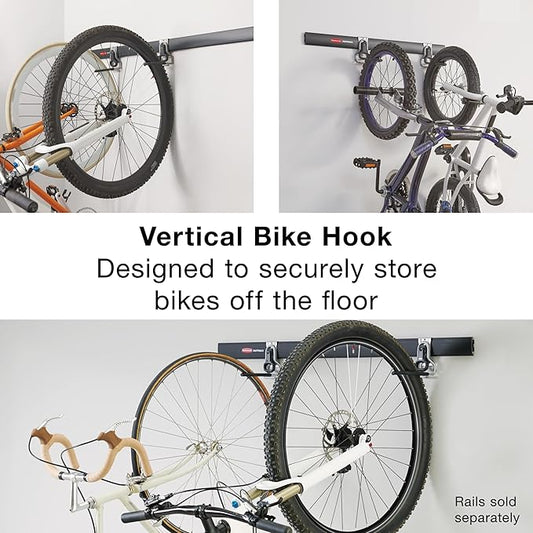 Rubbermaid FastTrack Garage Organization System Vertical Bike Hook Black Holds up to 50 Pounds Wall Mount and Heavy Duty Garage Hanger for Bike Storage