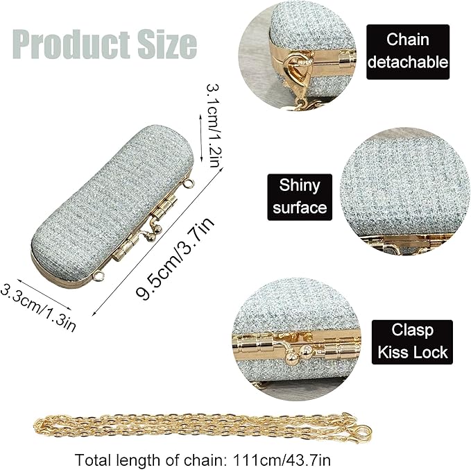 MIAO JIN Mini Crystal Lipstick Case Bling Rhinestone Cosmetic Storage bag with Metal chain Lipstick Storage Holder Makeup jewelry case（Silver）